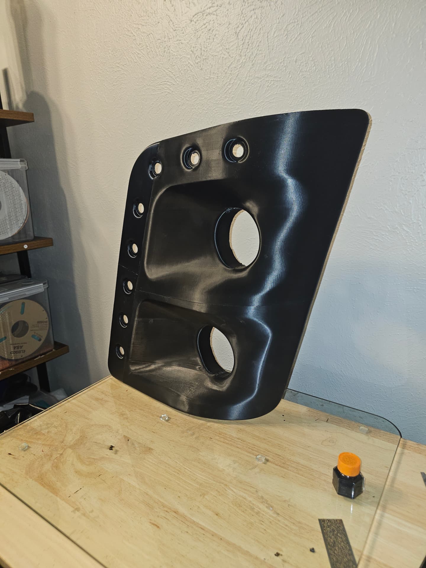 Angled view of the printed ASA headlight bezel for a 2017 Coachmen Sportscoach 408DB showing the depth of the two headlight buckets