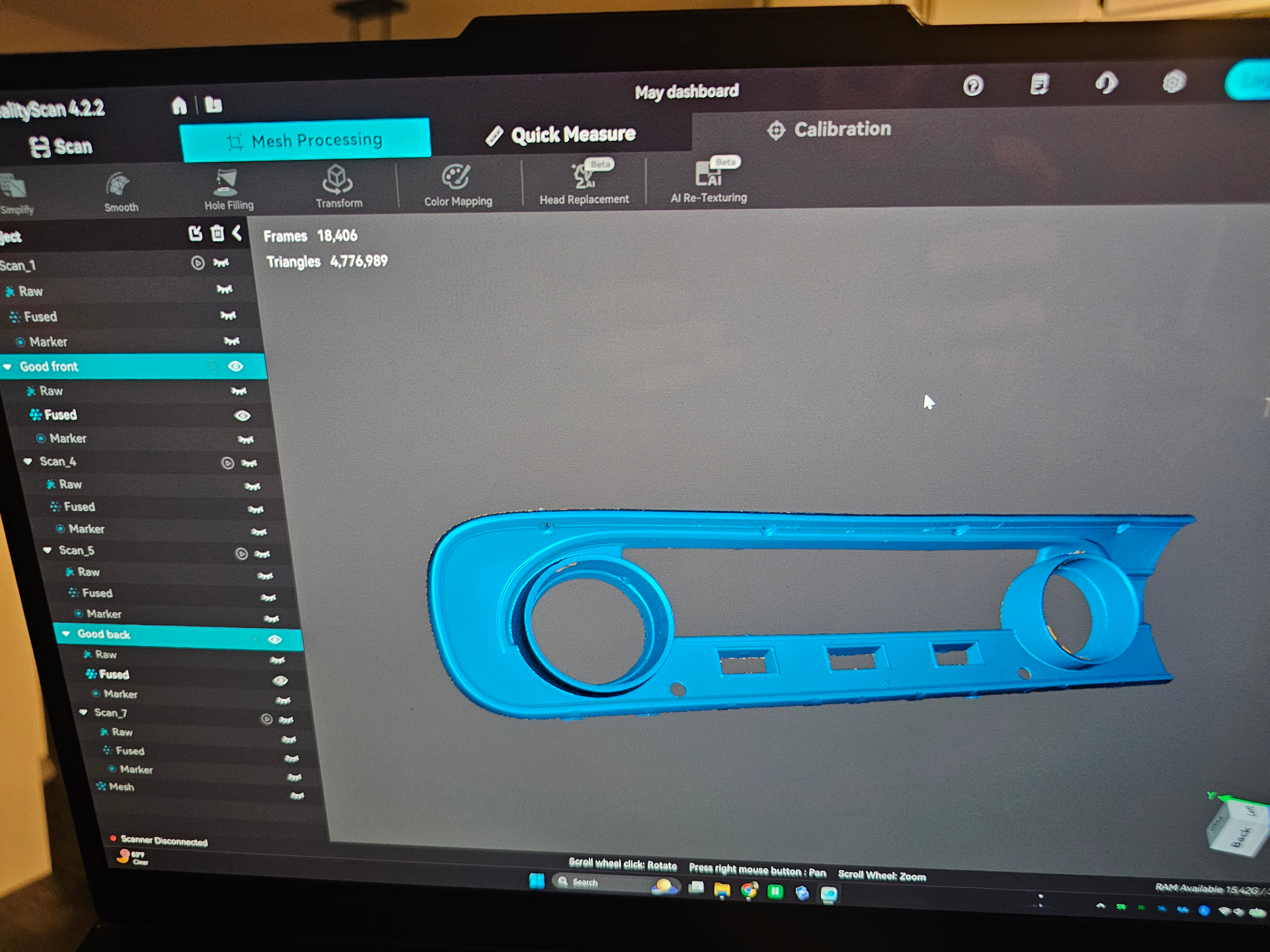 3D scan workflow view for the 1964 Ford Deluxe Dash